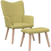 vidaXL Fauteuil relax avec pouf Vert Tissu