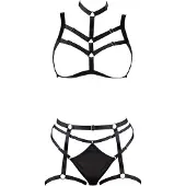 Cottelli collection - ensemble harnais décoratif pour le corps, lingerie trio (noir, S-L)