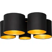 QAZQA Plafonnier noir avec intérieur doré 5 lumières - Multidrum
