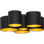 QAZQA Plafonnier noir avec intérieur doré 6 lumières - Multidrum