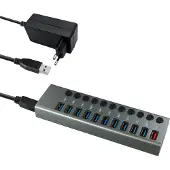 MaxTrack Hub USB 3.0 11 ports (USB-A, 11 ports), Station d’accueil + hub USB, Argent, Gris