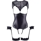 Cottelli Bondage - body ouvert brillant avec menottes - noir - L