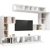 DKD Home Decor 8 pcs. Ensemble de meuble TV Blanc Matériau dérivé du bois