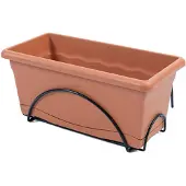 Plastiken Jardinière Avec Plaque Intégrée 60x24cm + Support Métallique. Couleur Terracota