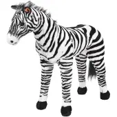 vidaXL Peluche Zèbre debout Peluche noire et blanche XXL