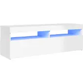 vidaXL Armoire TV avec lampes LED blanc brillant 120x35x40 cm