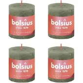 Bolsius Bougies pilier rustiques Shine 4 pcs 80x68 mm Vert olive