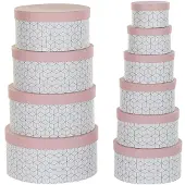 DKD Home Decor jeu de boîtes de rangement empilables rond rose carton