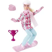 Barbie Poupée Barbie snowboardeuse, set Barbie avec accessoires inclus