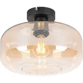 QAZQA Plafonnier intelligent noir avec verre ambré incl. Wifi A60 - Bizle