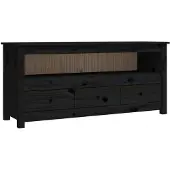 vidaXL Armoire TV noire 114x35x52 cm Pin massif