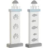 DKD Home Decor figurine décorative 14 x 5,5 x 40 cm bleu blanc phare spirales coquillage méditerranéen (2 unités) - Couleur:BLEU