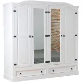 Ebuy24 New Mexico Armoire 4 portes avec 2 portes miroir, 2 portes pleines et 2 tiroirs, largeur 194 cm, hauteur 193 cm, blanc/ciré.