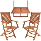 Casaria Table suspendue pour balcon 2 chaises bois d'acacia FSC