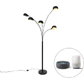 QAZQA Lampadaire intelligent noir 5 lumières avec Wifi B35 - Sixties