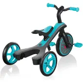 Globber EXPLORER TRIKE 2-en-1 – Tricycle et draisienne pour enfants, 10/8,5 pouces, selle en TPR réglable en hauteur, turquoise