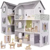 AGA Maison de poupée en bois avec meubles 70cm gris
