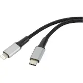 Renkforce Câble USB USB 2.0 USB-C mâle, Apple Lightning mâle 2.00 m noir Gaine de câble en matériau recyclé,