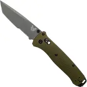 Benchmade Couteau pliant Bailout CPM M4 Tungsten Gray Cerakote, woodland green aluminum, lame à dents