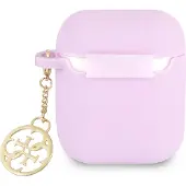 GUESS Gua2Lsc4Eu Airpods 1/2 Cover Fioletowy/Purple Silicone Charm 4G Collection