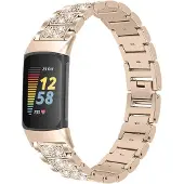 Cover-Discount Fitbit Charge 5 - Acier inoxydable avec bracelet en strass argenté (Acier inoxydable), Sangles de montre, Argent