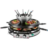 ProfiCook Raclette Fondue Combiné pour 8 personnes, Gril à raclette 2en1 avec set à fondue, spatules, poêlons et fourchettes inclus PC-RG/FD 1245