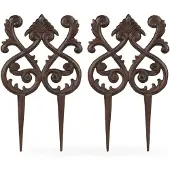Relaxdays : clôture de parterre en fonte, 2 éléments, H x L 32,5 x 17,5 cm, style vintage, bordure de parterre à enfoncer, marron foncé