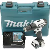 Makita Perceuse à percussion sans fil HP 333 DSAW 12 V 30 Nm blanche + 1 batterie 2,0 Ah + chargeur + coffret
