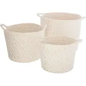 Atmosphera Lot De 3 Paniers Coton Lurex Beige