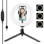 Puluz Tripod Mount with 20cm LED Ring Vlogging PKT3073B (Éclairage annulaire), Lumière continue, Blanc