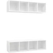 vidaXL Tablette TV "Harpstedt" en panneau de particules blanc. Dimensions (L/H/P) 37x142x37 cm