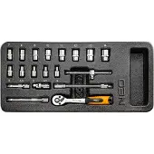 Neo Tools Clé à douille 1/4", jeu de 19 pièces, insert