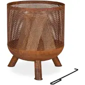 Relaxdays Brasero - Grillage - aspect rouillé - avec tisonnier - 53 x 44 cm - Acier - Brun