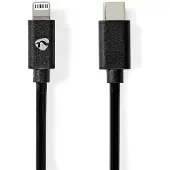 Nedis Câble Lightning - USB 2.0 - Apple Lightning 8 broches - Connecteur USB-C - 480 Mbps - Nickelé - 2,00 m - Rond - PVC - Noir - Enveloppe