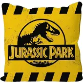 SD Toys Poduszka Jurassic Park Caution z Logo - Żółta, 40 x 40 cm, Licencjonowana