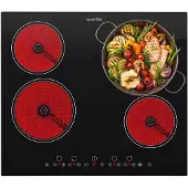 Klarstein Plaque Vitrocéramique 4 Feux Encastrable de 6500W, Plaque de Cuisson Vitrocéramique, Plaque Vitro 4 Feux, Table Vitroceramique, Cuisinière Électrique Vitrocéramique en Acier Inoxydable