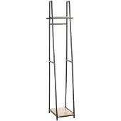 Haku Portemanteau sur pied , charge totale 15 kg, 2 tablettes, L 380 x P 400 x H 1660 mm, acier/bois, noir/décor chêne clair
