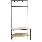 Haku Portemanteau sur pied , 5 crochets, charge totale 15 kg, 2 tablettes, L 800 x P 350 x H 1800 mm, acier/bois/métal, noir/décor chêne clair