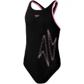 Speedo Boom Logo Placement Flyback Swimsuit Noir 5-6 Years Fille