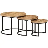 vidaXL Tables d'ensemble 3 pcs. Bois massif rugueux Mango