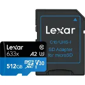 Lexar High-Performance 633x UHS-I MicroSDXC, 512 Go, mémoire flash classe 10, noir/bleu, classe : A2 V30 U3, 70 Mo/s, 100 Mo/s