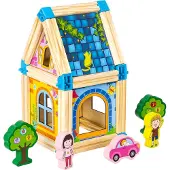 Ecotoys Blocs de construction en bois pour construire une maison 6in1