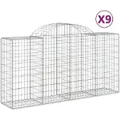 vidaXL Gabions avec arc surélevé 9 pcs. 200x50x100/120cm Fer galvanisé