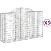 vidaXL Gabions avec arc surélevé 5 pcs. 200x50x120/140cm Fer galvanisé