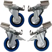 Alutec Roulettes pivotantes pour boîtes de transport Série COMFORT/CLASSIQUE/INDUSTRIE, Ø 100 x L 26 x H 128 mm, caoutchouc plein, bleu, 4 pièces