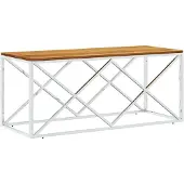 vidaXL Table basse en acier inoxydable et bois massif d'acacia