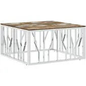 vidaXL Table basse argentée Acier inoxydable et vieux bois massif