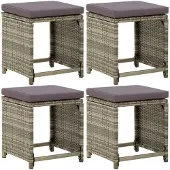 vidaXL Gartenhocker 4 Stk. mit Kissen Poly Rattan Grau