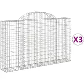 vidaXL Gabions avec arc surélevé 3 pcs. 200x30x120/140cm Fer galvanisé