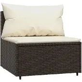 vidaXL Canapé de jardin central avec coussins Marron Poly Rattan